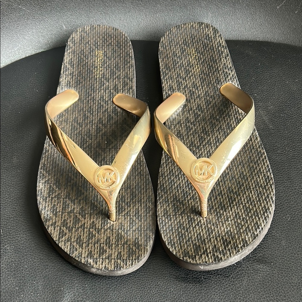 Michael Kors Slippers Gold and Brown Sandals size 9
